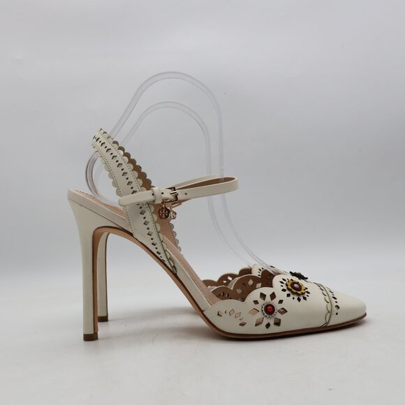 Tory Burch Marguerite Perforated Slingback Heels Women's Size 8.5 Ivory Floral - Picture 1 of 12